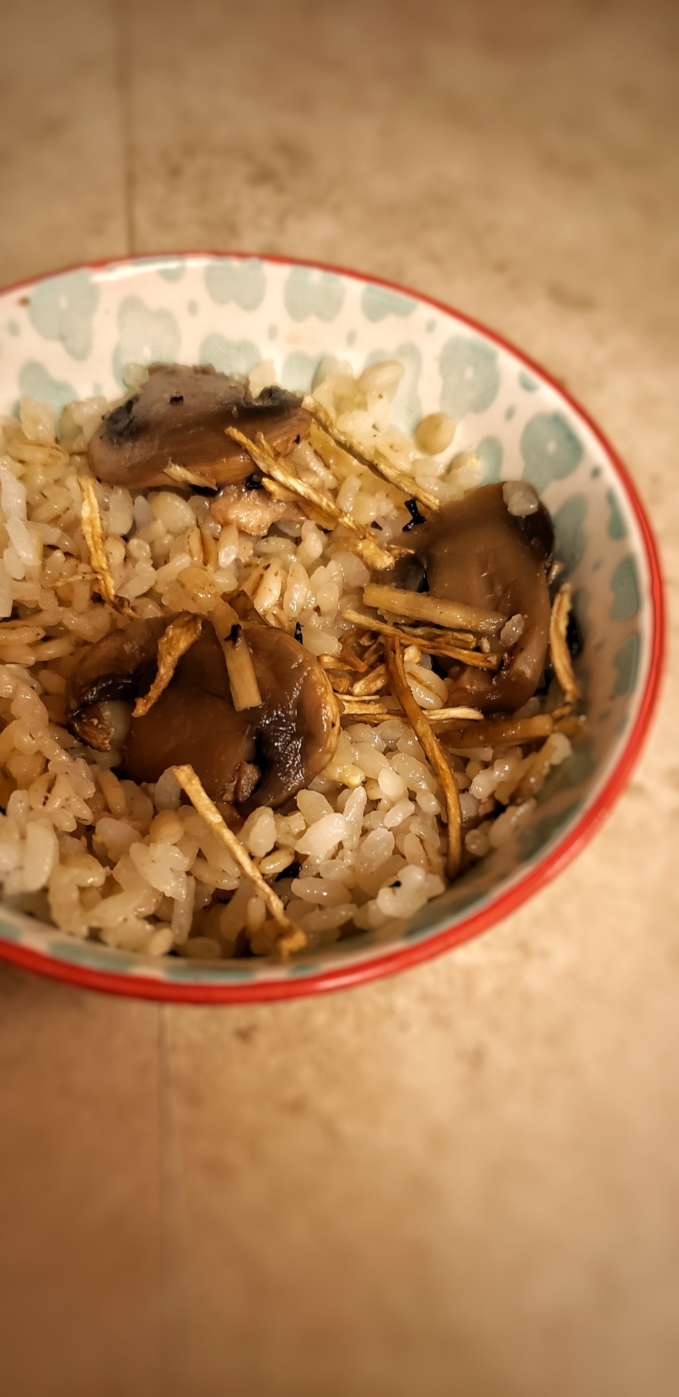 マッシュルームとごぼうの炊き込みご飯♩