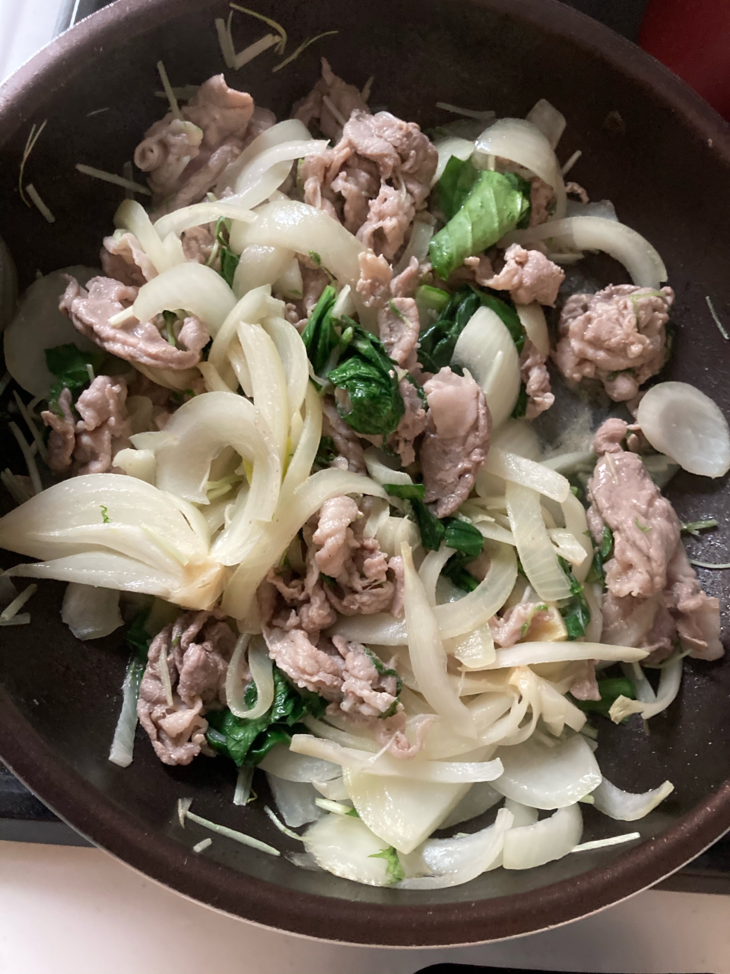 豚肉と玉ねぎと青梗菜炒め○