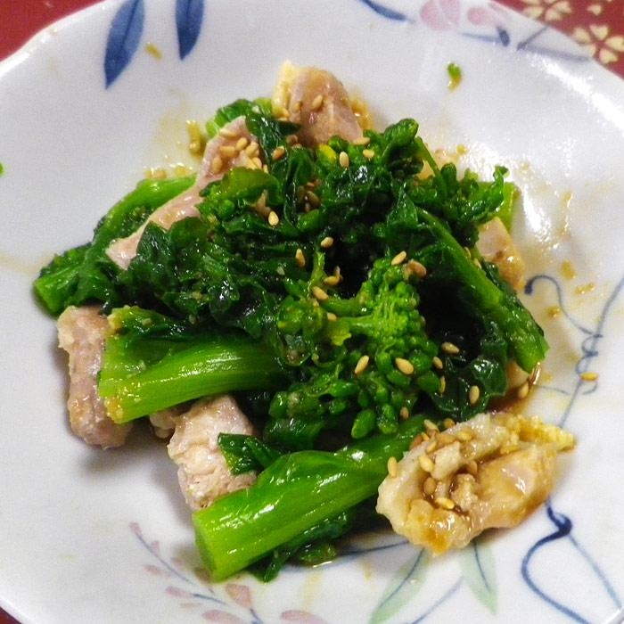 菜の花鶏のワサビ醤油あえ