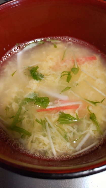 カニカマと水菜と卵のお吸い物☆