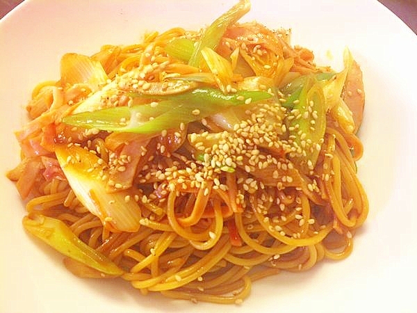 いちいち茹でない時短パスタで　ネギパスタ