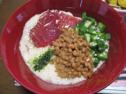 辛味漬け鮪と納豆オクラのネバトロ丼