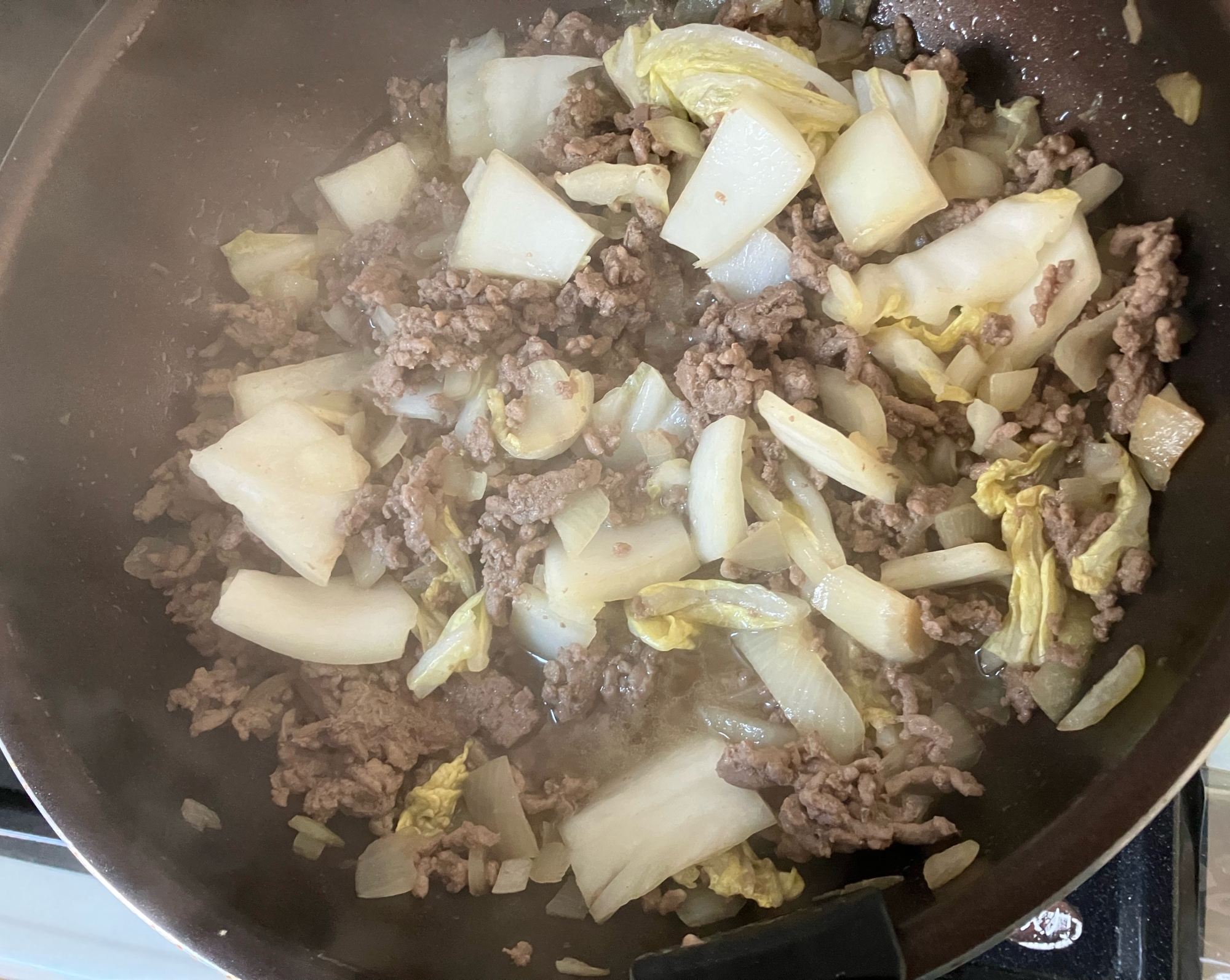 白菜とマッシュルームと牛ひき肉炒め