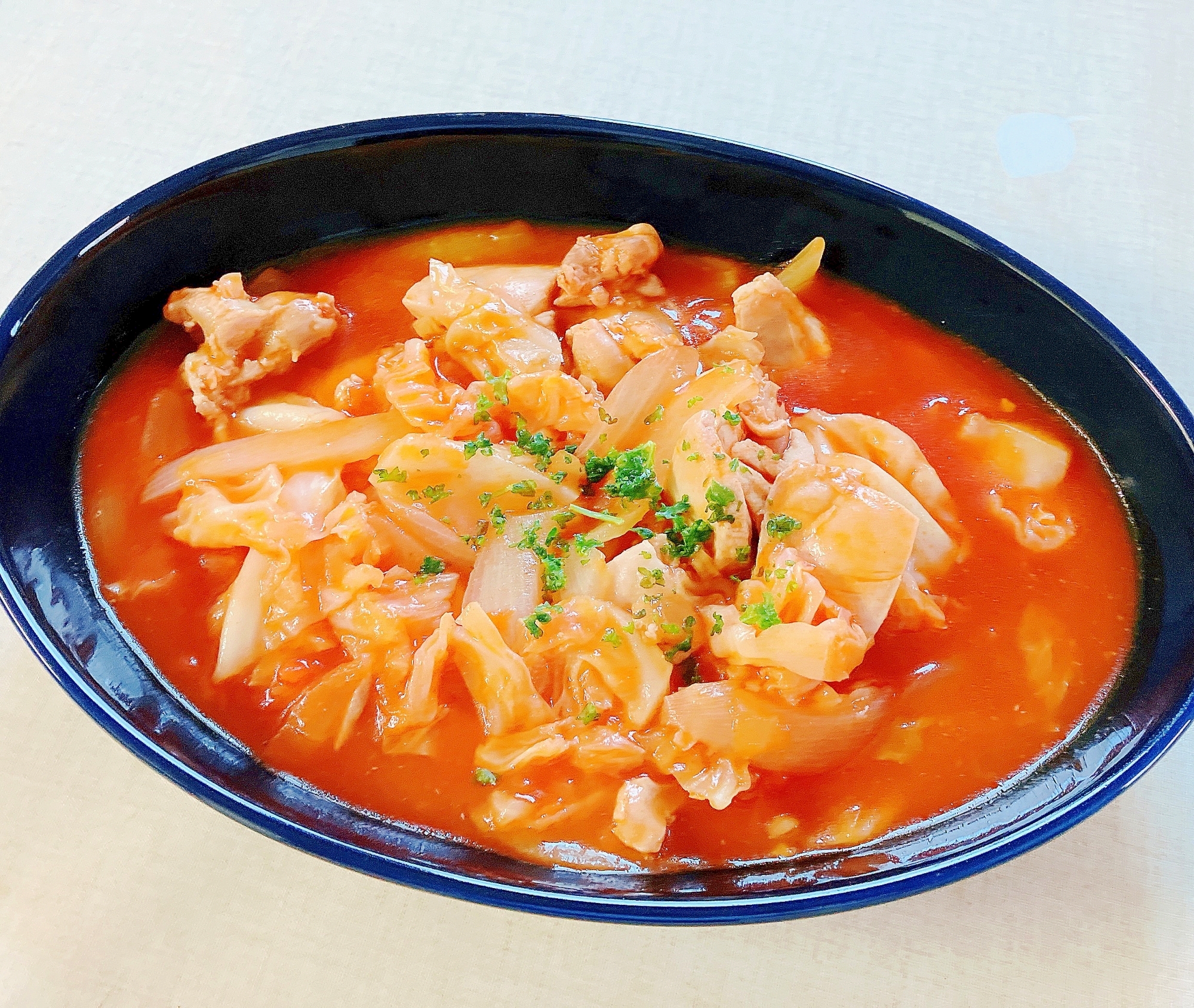 ナポリタンソースで鶏肉とキャベツのトマト煮