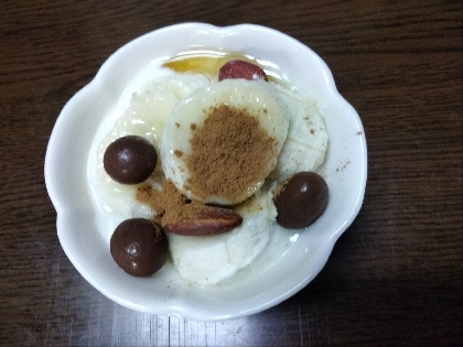 こんばんは。デザートに。チョコとアーモンドのせて豪華になりました(^^)レシピ有難うございました。