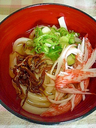 「くぎ煮＆カニカマ入り冷やしミニうどん」　　♪♪