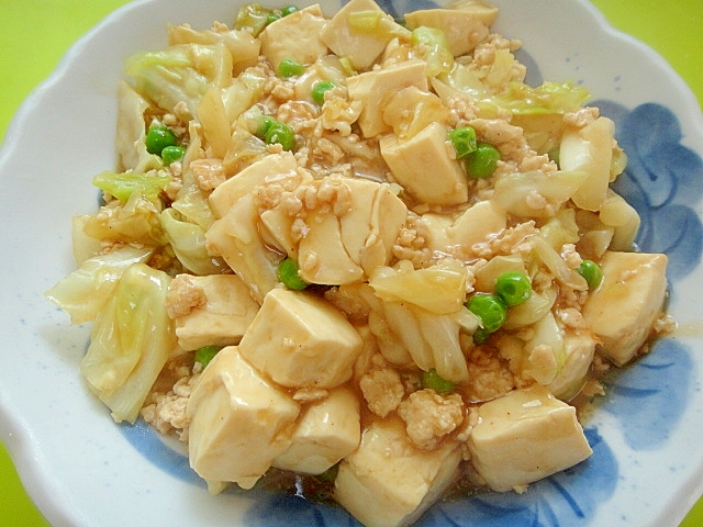 豆腐とキャベツ鶏ひき肉のとろみ炒め