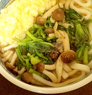 シメジとシュンギクのうどん