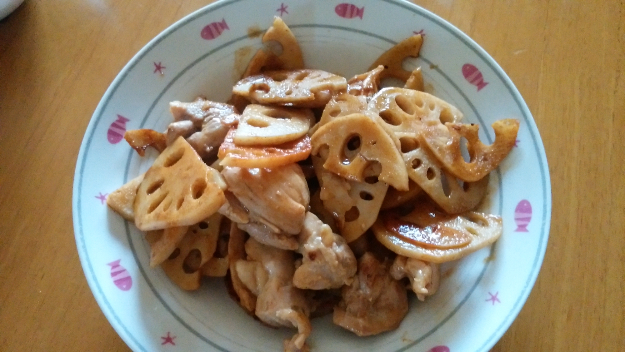 鶏肉とレンコンのカレー醤油炒め