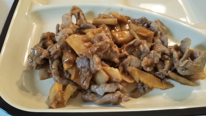 ピーマンがなかったので、お肉とたけのこだけで。豚肉で作りました。美味しかったです。また作ってと言ってもらえました！！