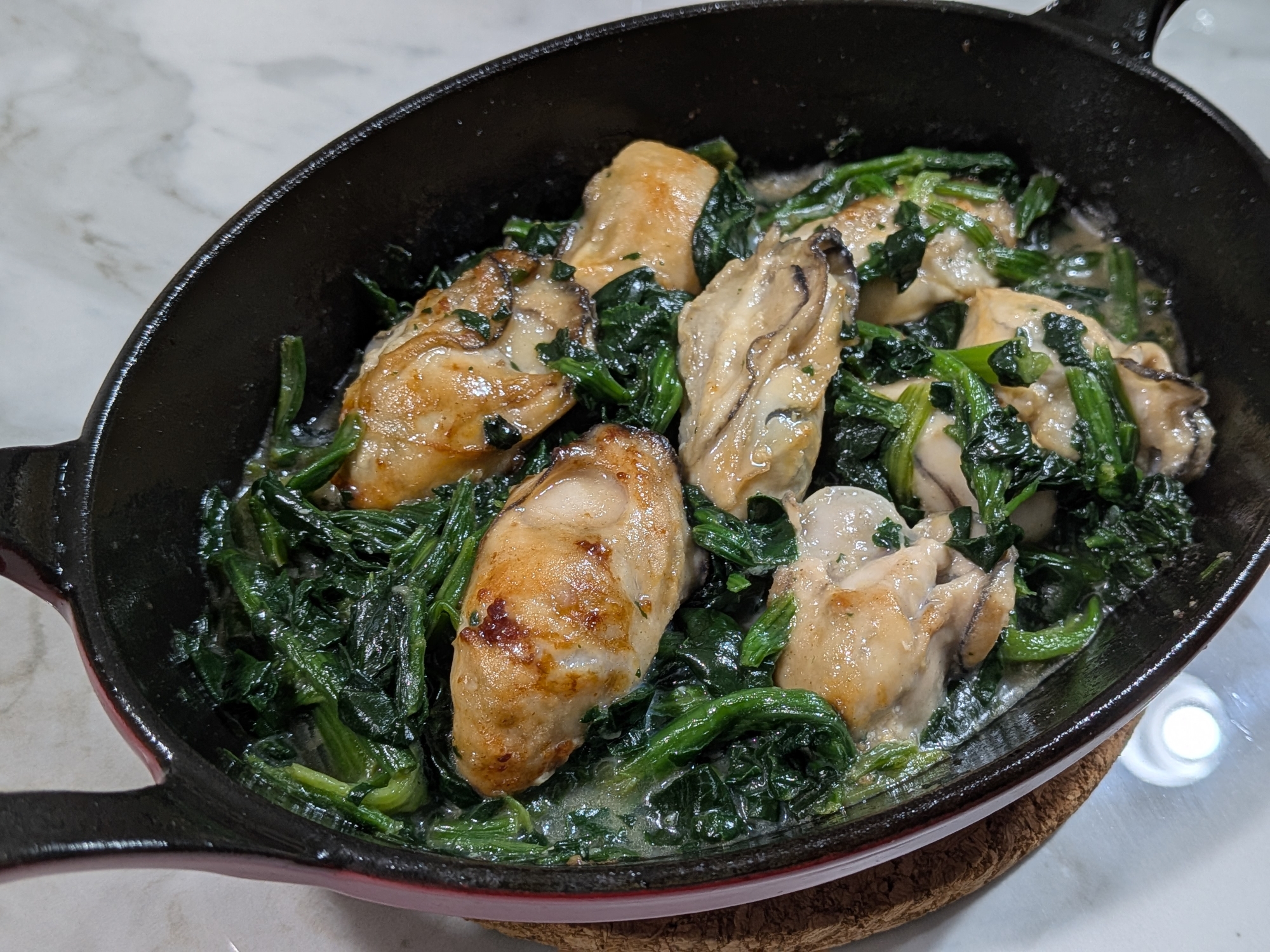 牡蠣とほうれん草のオイスターソース炒め