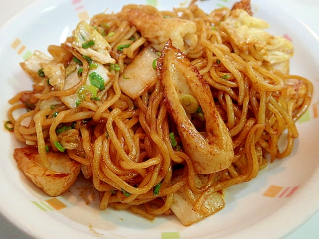 竹輪と白菜と葱のソース焼きそば