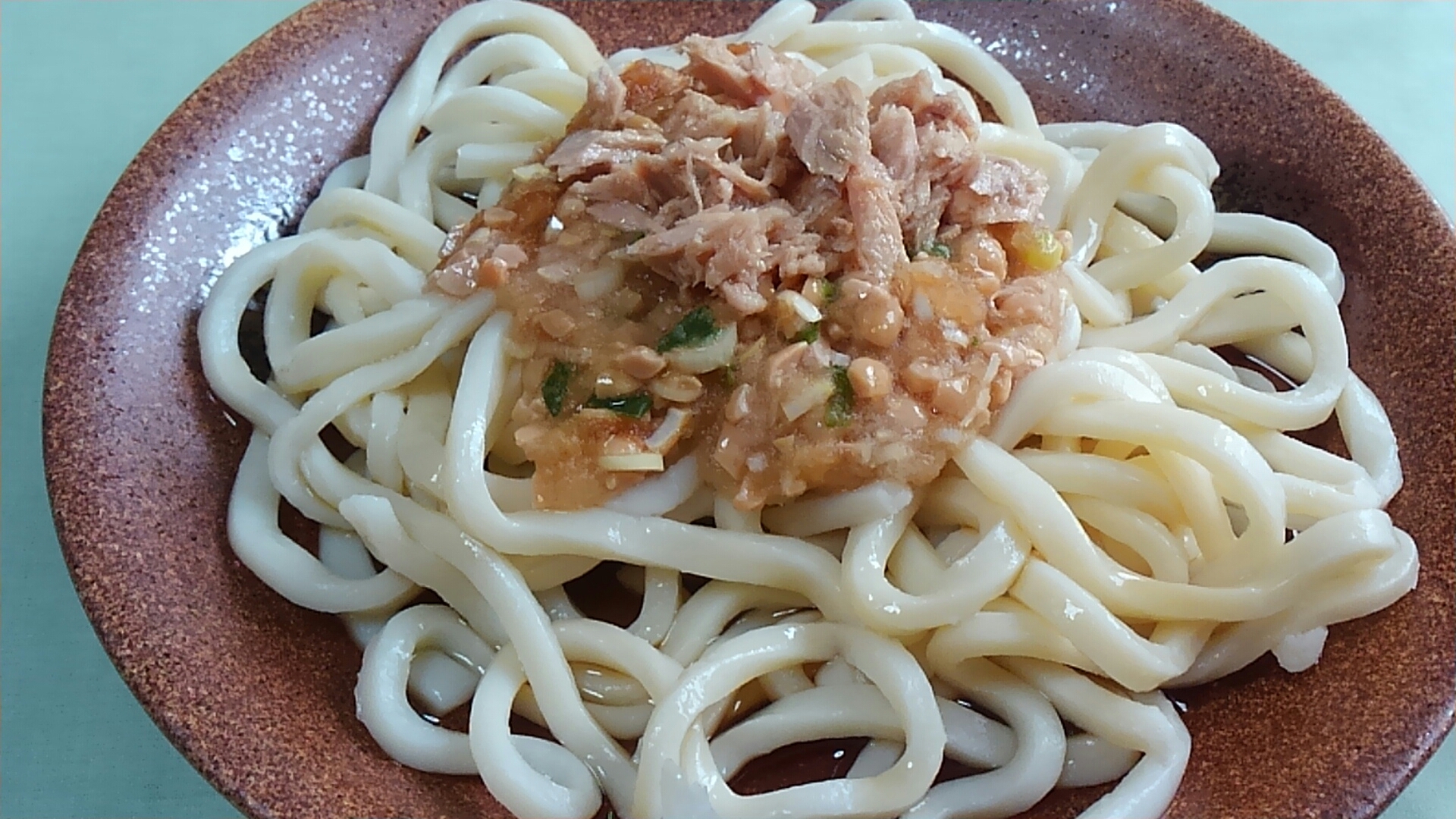 おろし納豆とツナの冷やしうどん＊