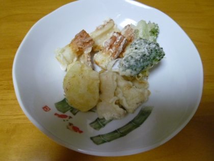 天ぷら作ろうと思ったら、天ぷら粉が足らず、助かりました～。ずいぶん食べてから写真を撮ってないことに気付いて、お皿ちょっと寂しいですが・・ありがとうございました。