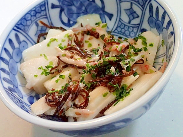 長芋と昆布佃煮とシーサラダの麺つゆマヨ和え