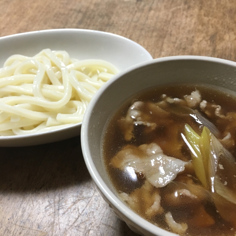 豚バラで鴨南蛮風つけうどん