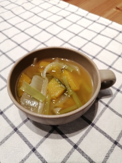 かぼちゃと小松菜で栄養満点ですね☆野菜の自然な甘みがあっておいしかったです♪