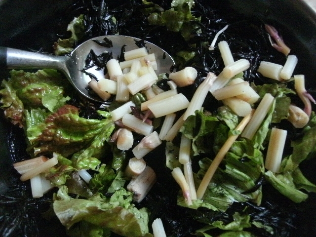 長芋の茎とレタスのサラダ