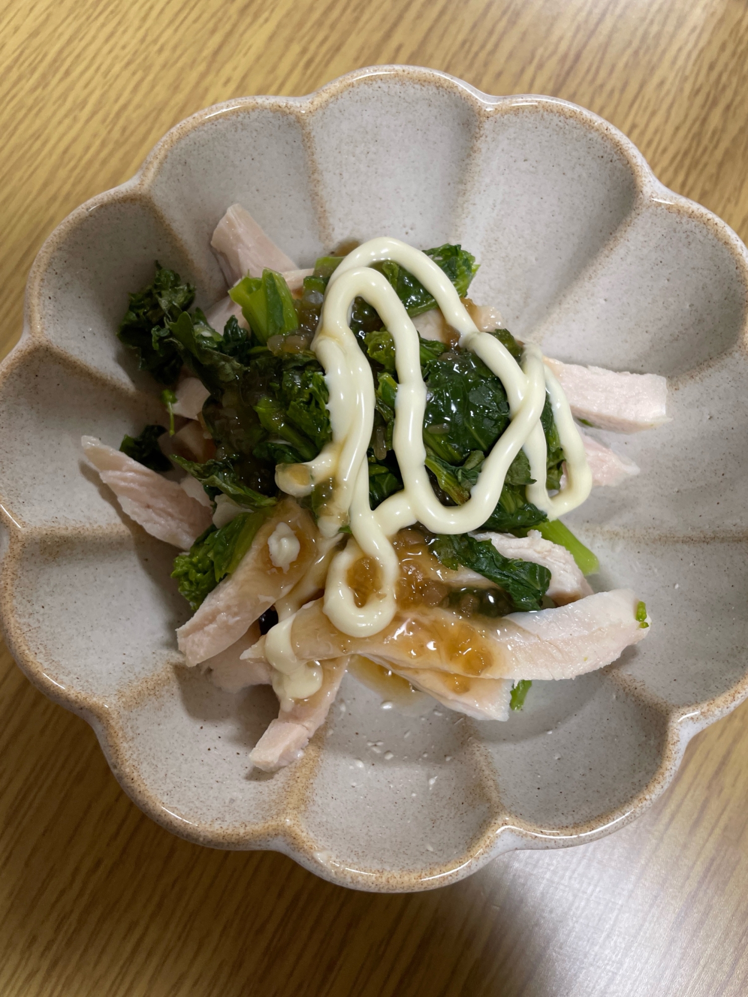 菜の花サラダチキンのマヨネーズ和え(o^^o)