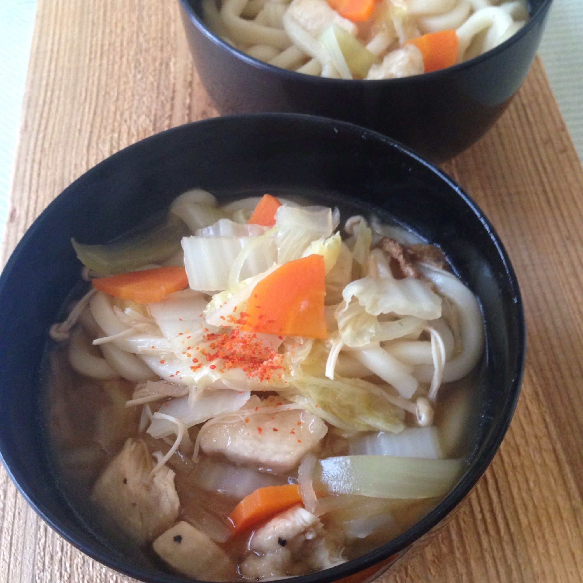 鶏と干しえのきと白菜の煮込みうどん♪