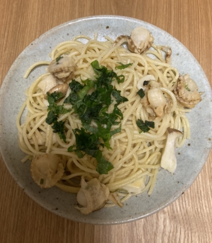 ホタテとエリンギのバター麺つゆパスタ