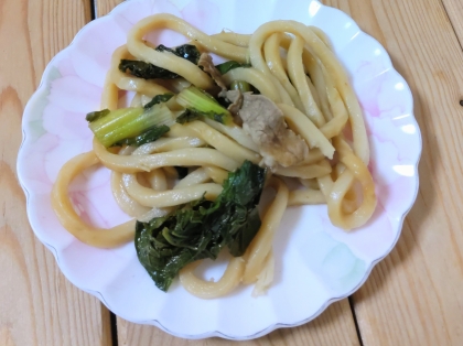 小松菜と角天の焼きうどん