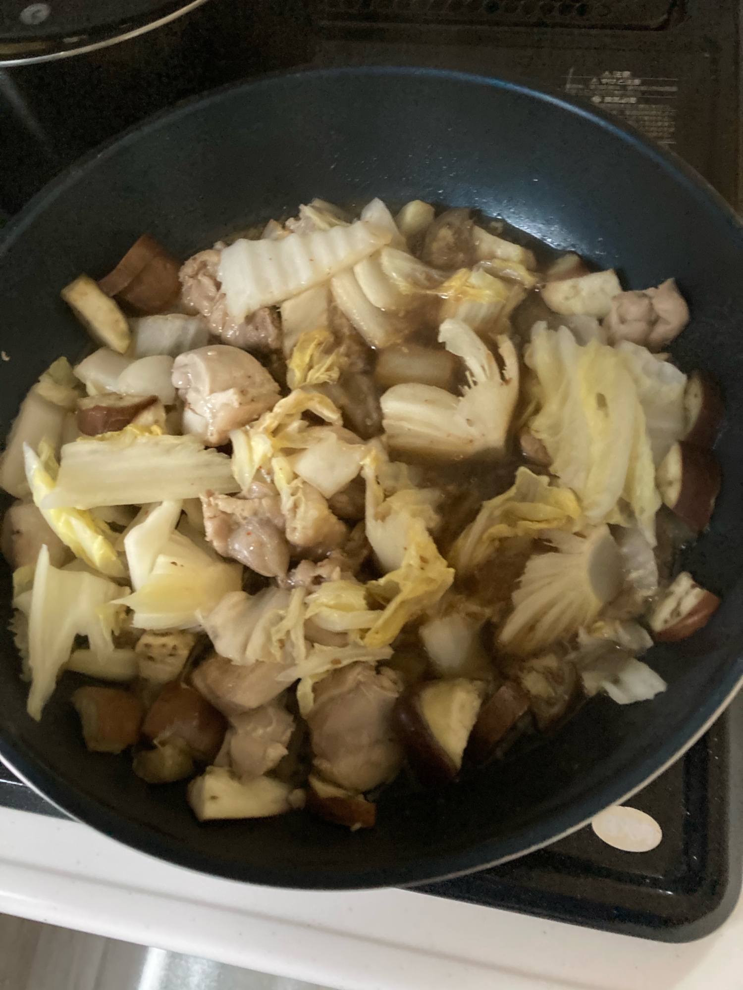 白菜となすと鶏肉炒め