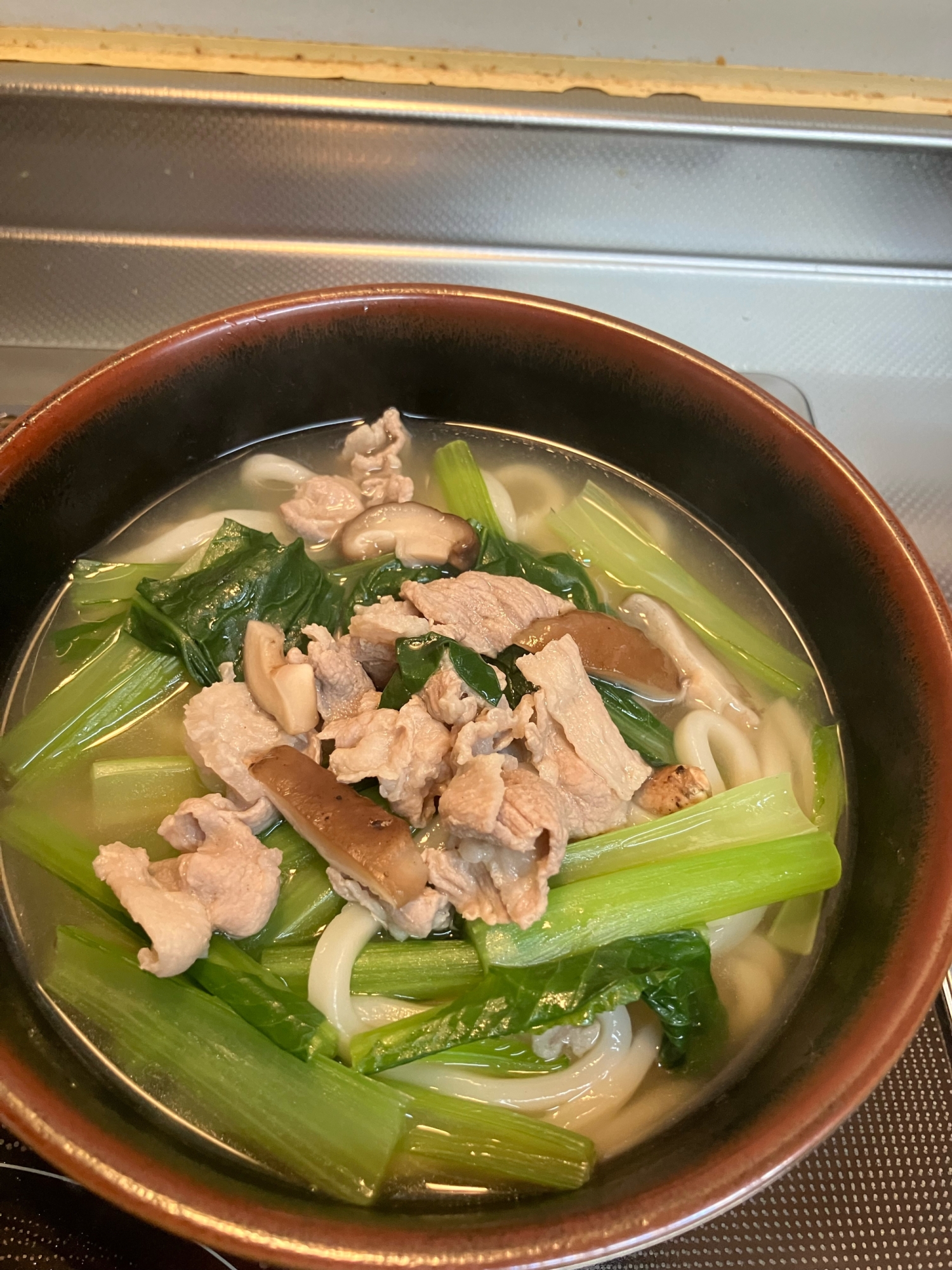 豚肉と小松菜と椎茸のうどん^_^