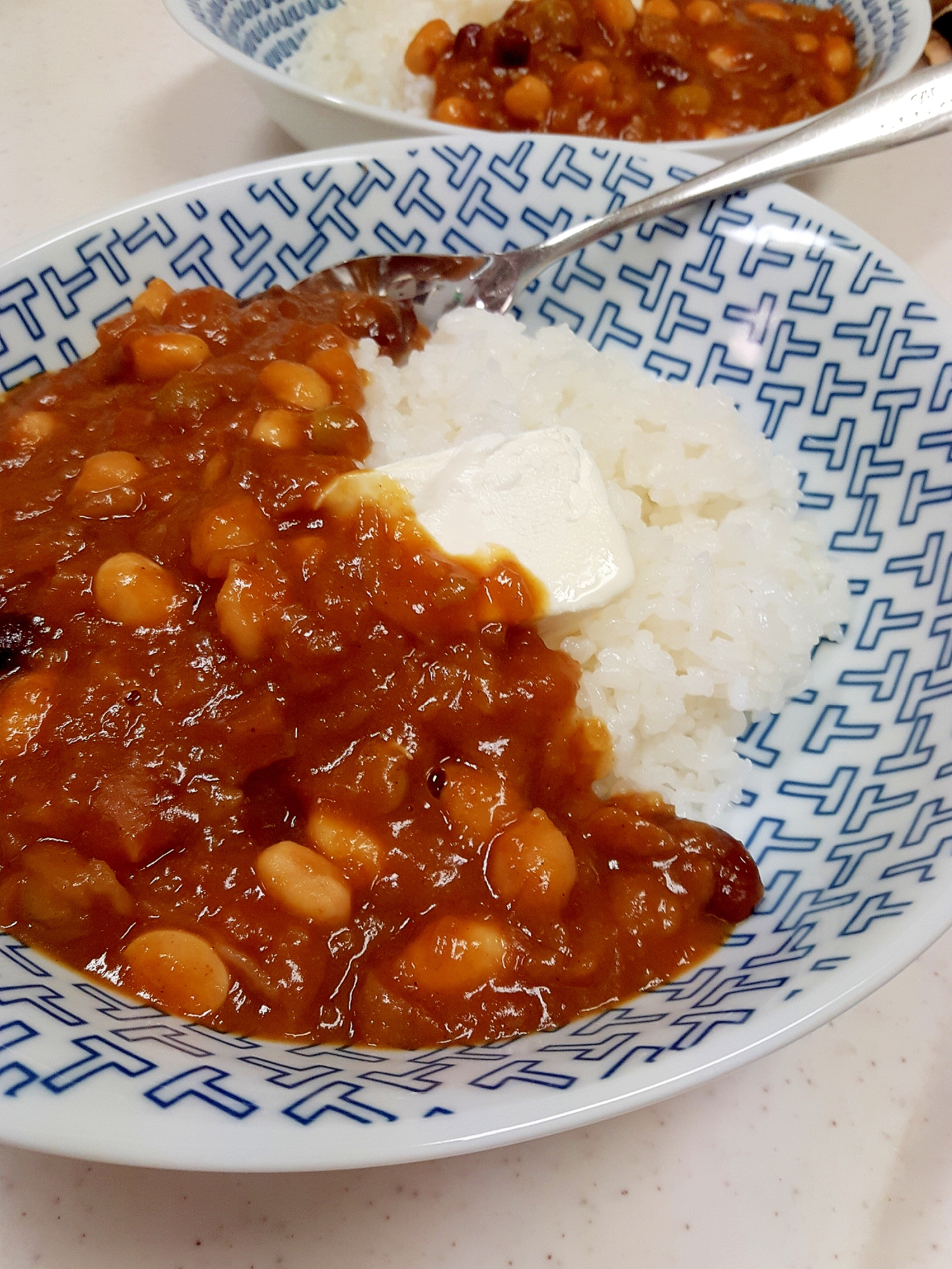 フライドオニオンで！豆とクリームチーズのカレー♪