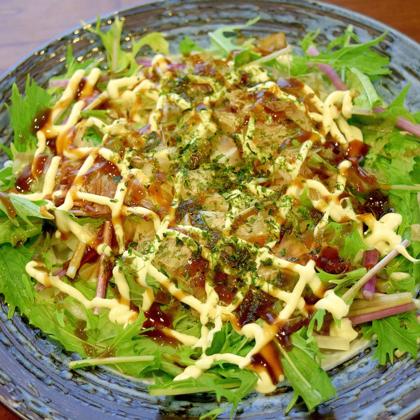 ツナと水菜のお好み焼き風☆サラダうどん