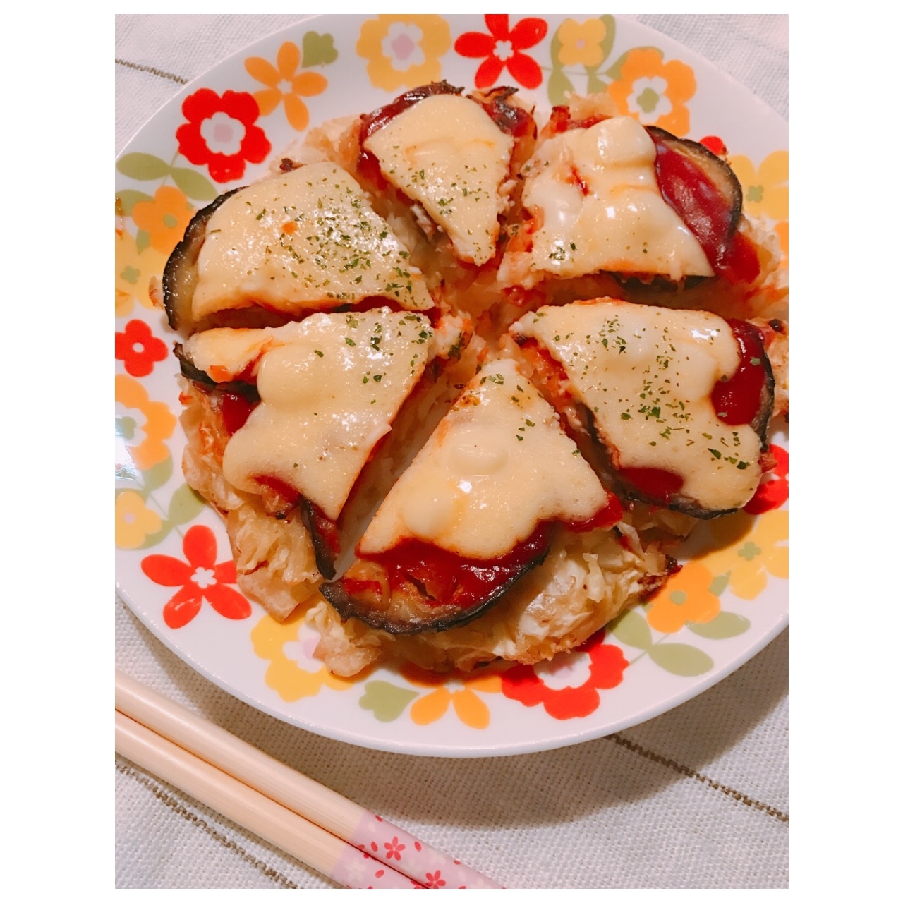 キャベツ大量消費 ナスとキャベツのお好み焼きピザ レシピ 作り方 By こしあん 楽天レシピ