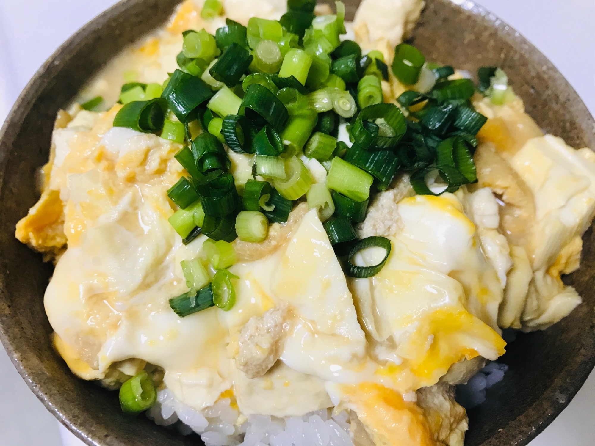 節約！豆腐と油揚げの卵とじ丼♫