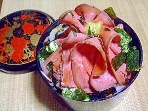 わさび醤油のローストビーフ丼