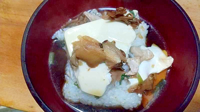 豆腐飯/豚小ねぎ干し舞茸刻み生姜醤油漬け