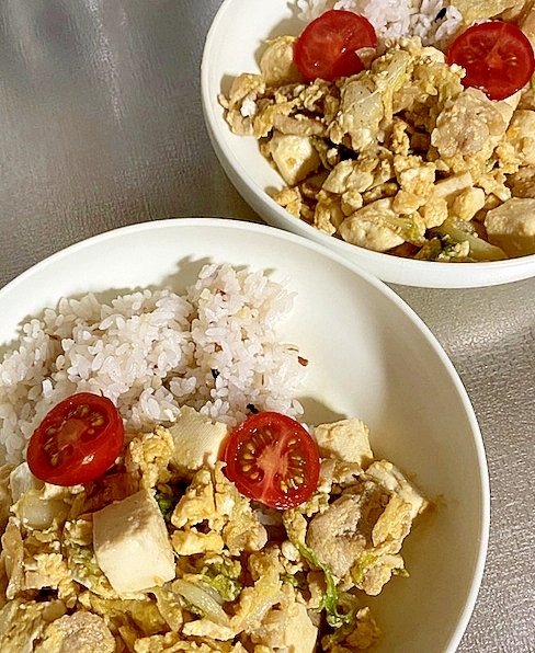 簡単☆豚肉と豆腐と白菜の卵とじライス＊＊＊