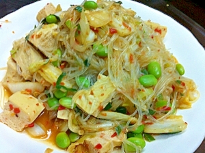 春雨と枝豆のキムチ炒め