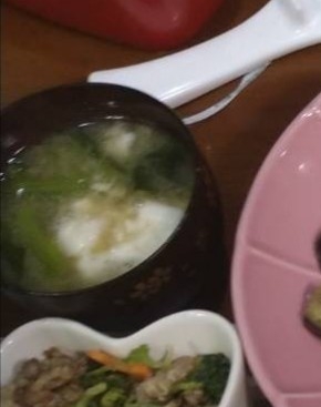 W長芋と小松菜のお味噌汁（いりこだし）
