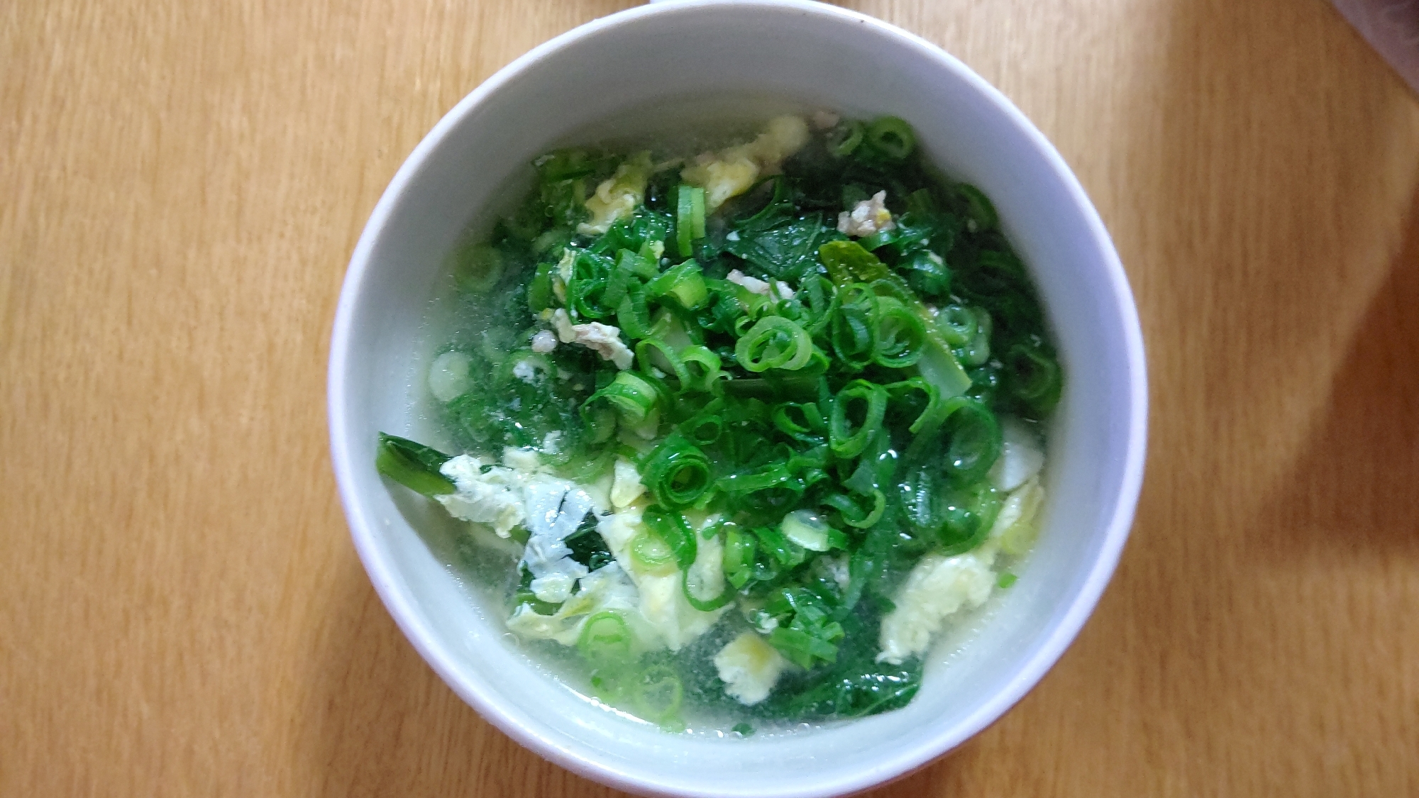 小松菜とひき肉のたまごスープ