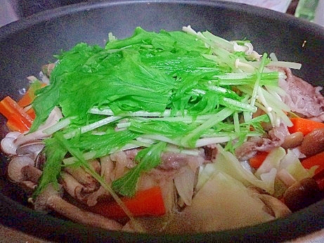 牛肉と野菜いっぱいのの蒸し鍋