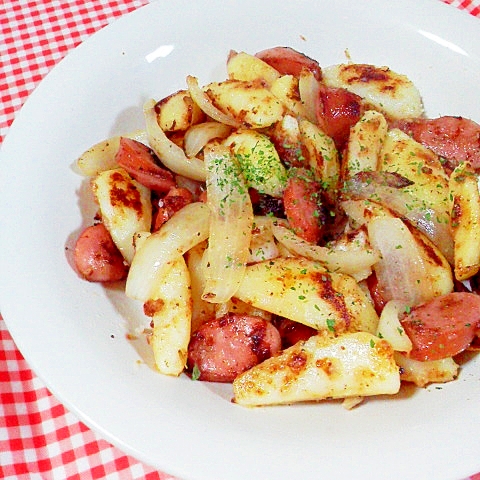 じゃがいも たまねぎ ウインナーのマヨ炒め レシピ 作り方 By Mama Papa 楽天レシピ