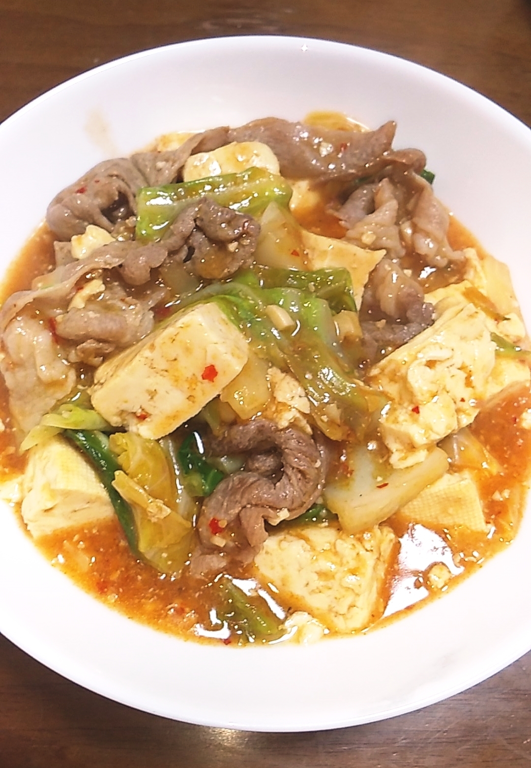 キャベツと豚こまの麻婆豆腐