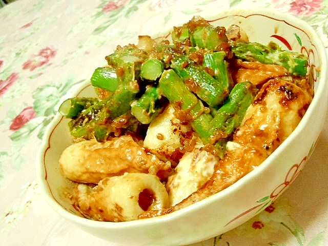 大蒜香る❤竹輪とアスパラの醤油麹マヨ炒め❤