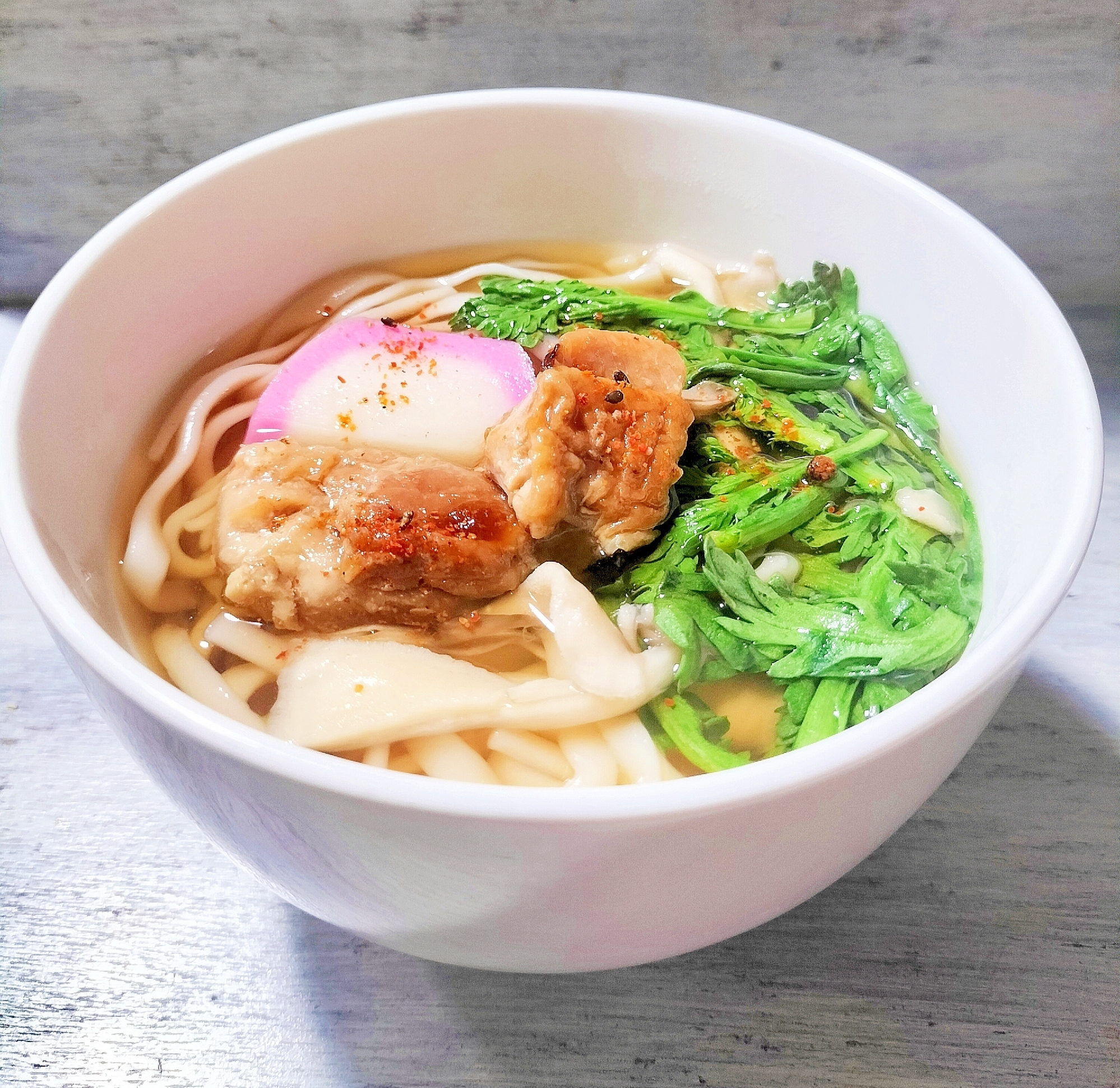 春菊と鶏肉のあったかうどん