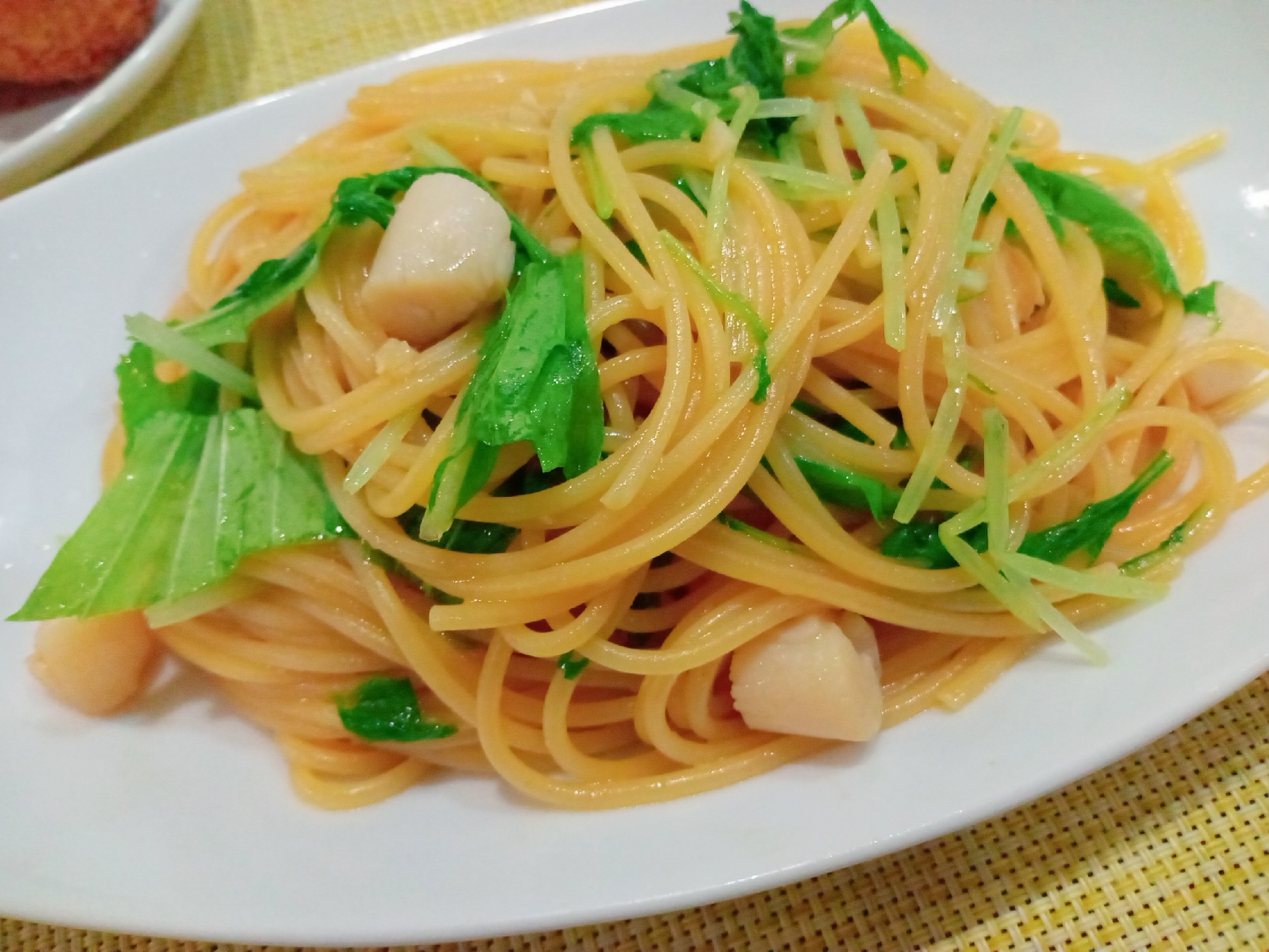 小柱と水菜のパスタ