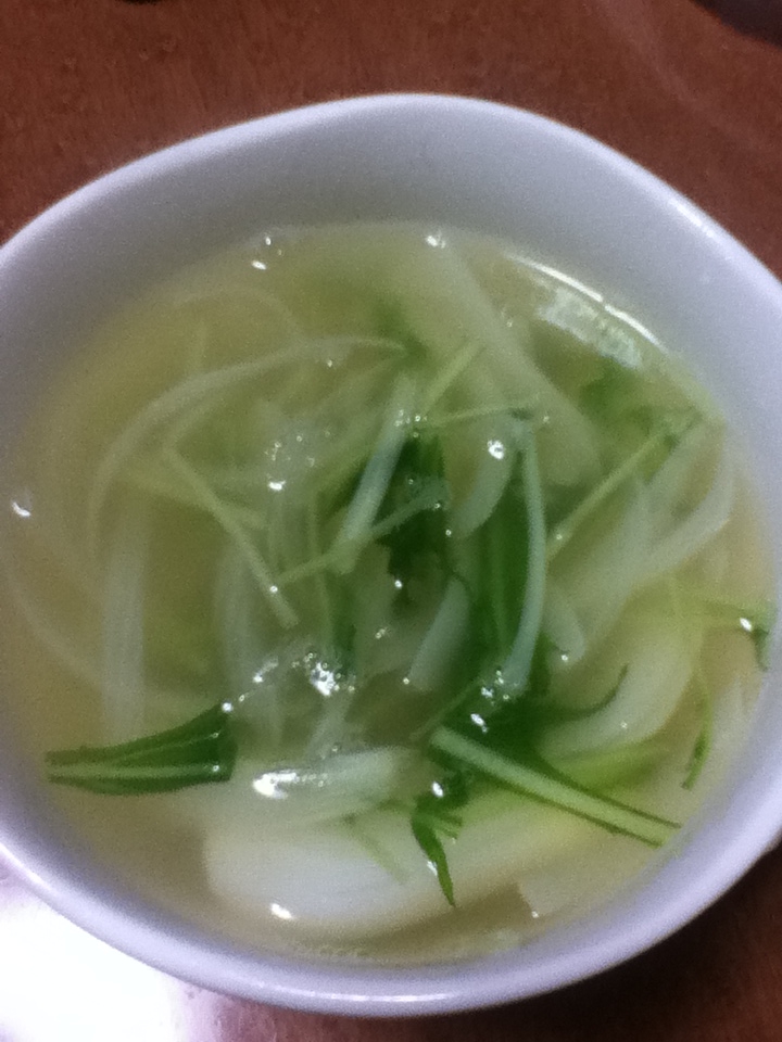 タマネギと水菜の中華スープ