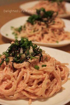 明太子とシーフードのクリームパスタ