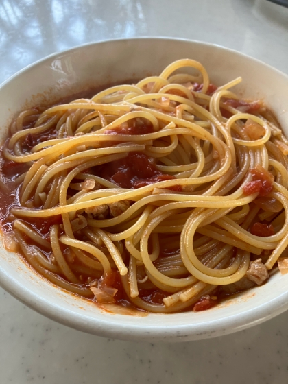 ワンパンで作る☆牛肉とトマトのスパゲティー