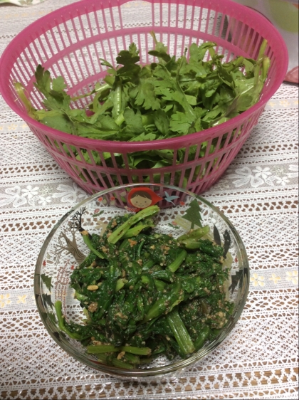 畑から届いた春菊と小松菜で作りました。いつもは単独で活用してましたが、組み合わせても美味しいですね〜♡すりえごまで栄養価↑パワーアップで年末頑張ります(^ ^)