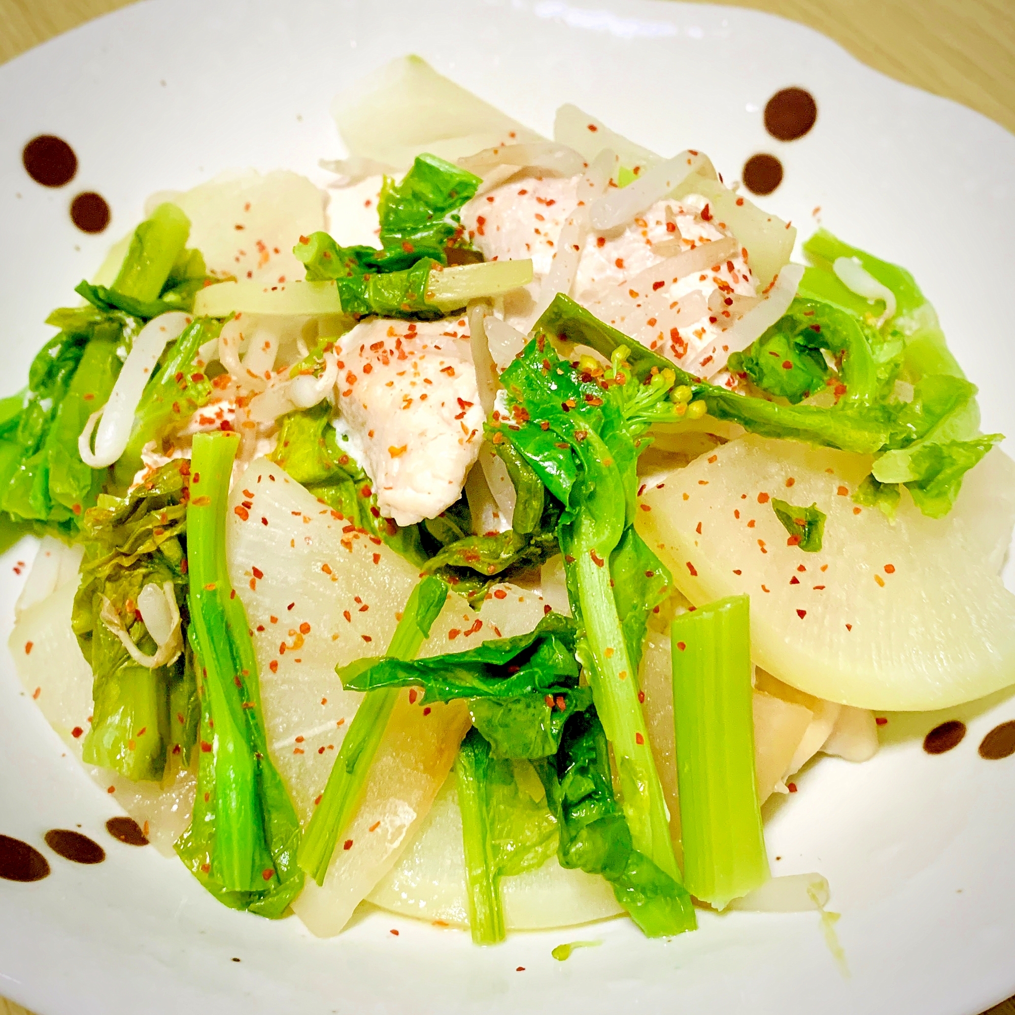 鶏むね肉と菜花の重ね蒸し♪