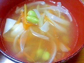 レトルト餃子と枝豆のすだち風味スープ